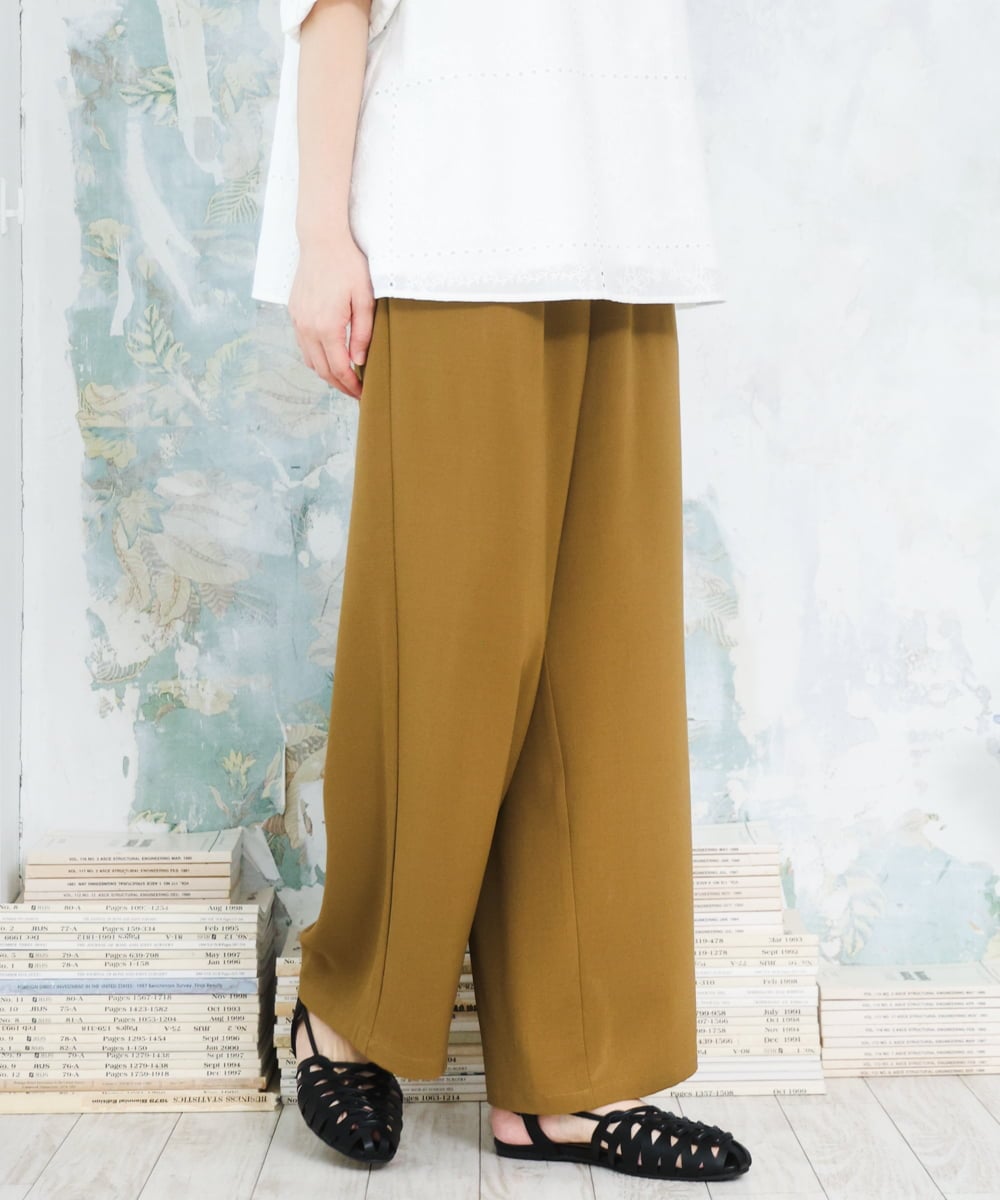 OLLFD18099 eur3(エウルキューブ) 【WEB先行販売】【大きいサイズ】ストレッチワイドイージーパンツ キャメル