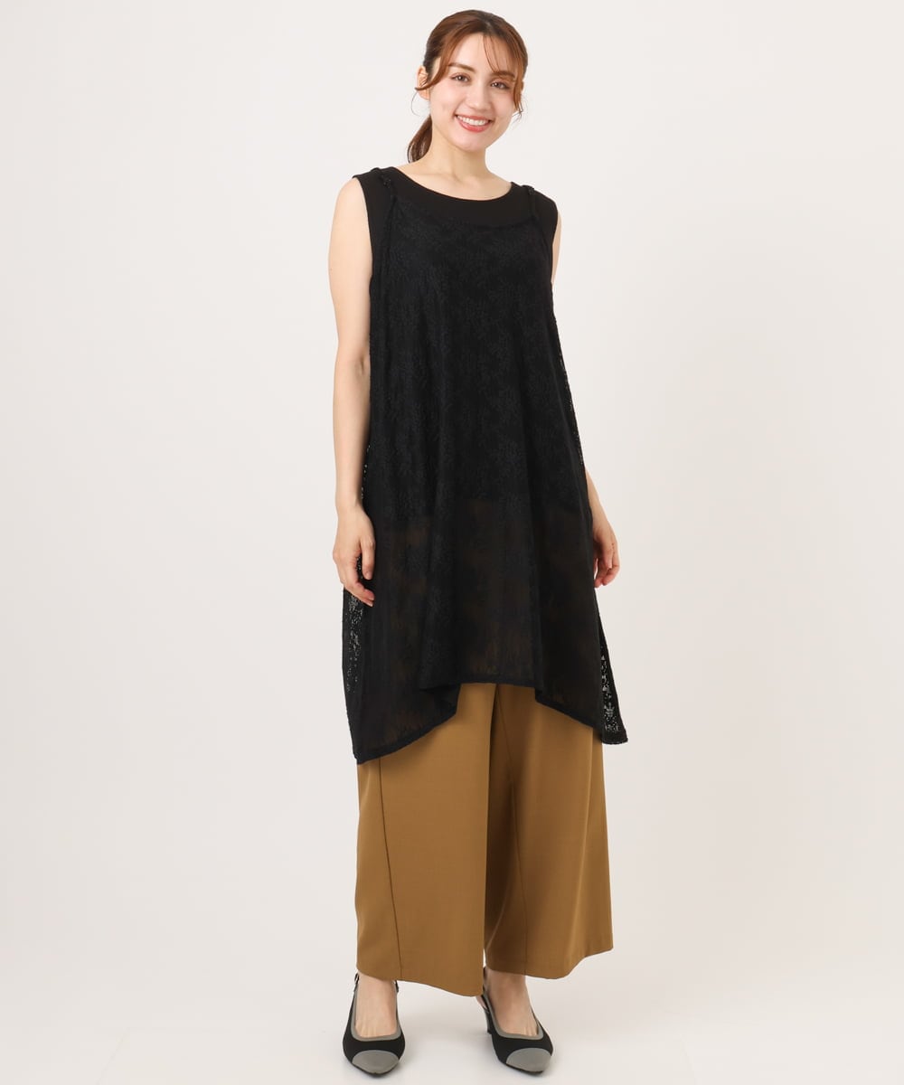 OLLFD18099 eur3(エウルキューブ) 【大きいサイズ】ストレッチワイドイージーパンツ キャメル