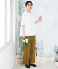 OLLFD18099 eur3(エウルキューブ) 【WEB先行販売】【大きいサイズ】ストレッチワイドイージーパンツ キャメル