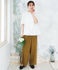 OLLFD18099 eur3(エウルキューブ) 【WEB先行販売】【大きいサイズ】ストレッチワイドイージーパンツ キャメル