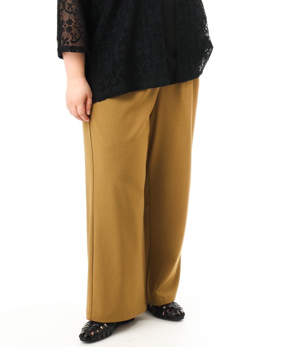 OLLFD18099 eur3(エウルキューブ) 【WEB先行販売】【大きいサイズ】ストレッチワイドイージーパンツ キャメル
