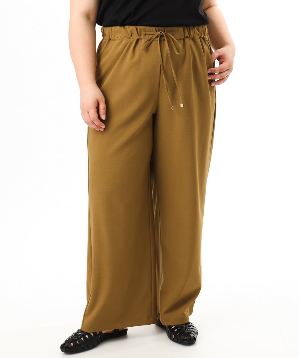 OLLFD18099 eur3(エウルキューブ) 【WEB先行販売】【大きいサイズ】ストレッチワイドイージーパンツ キャメル