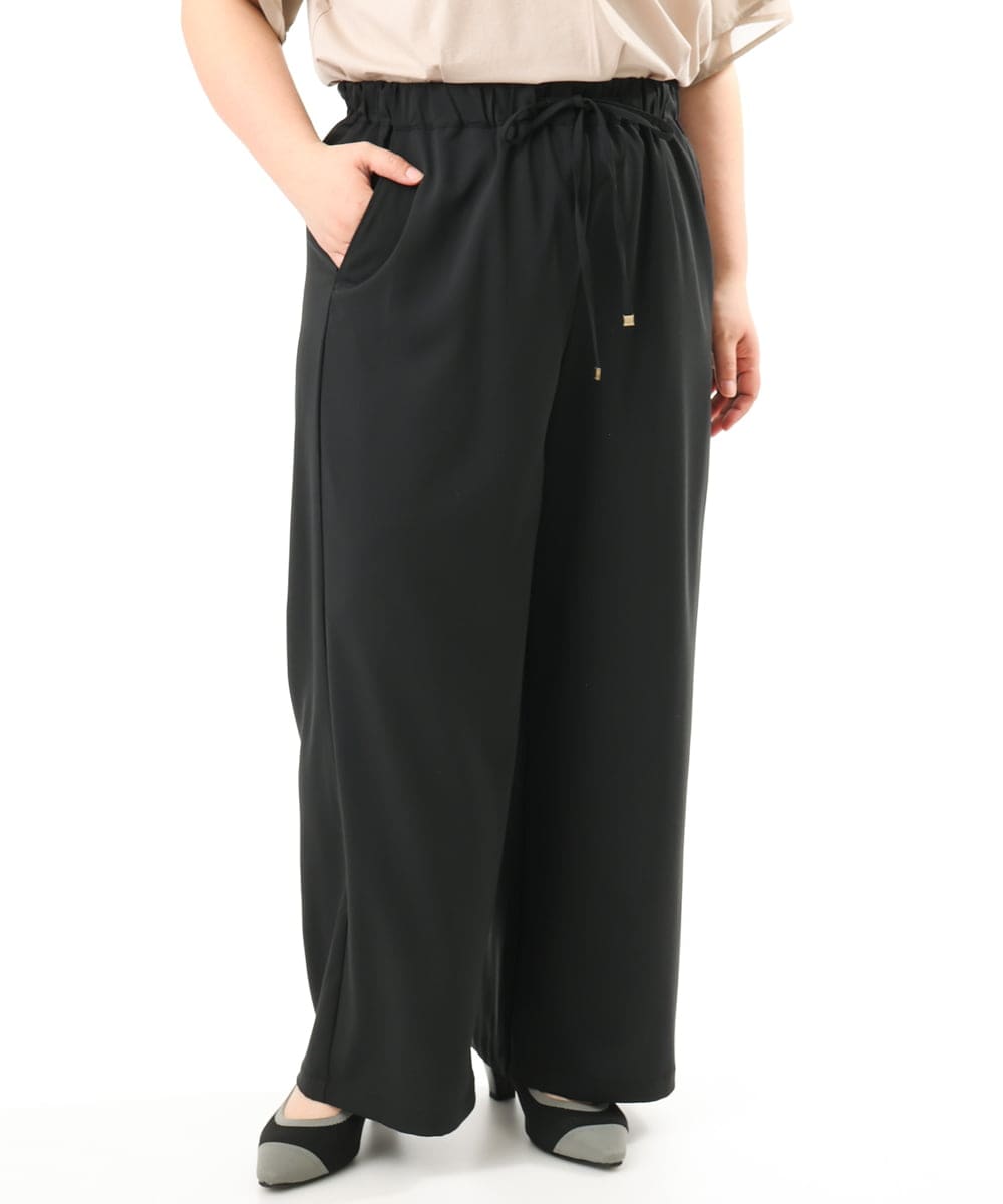 OLLFD18099 eur3(エウルキューブ) 【WEB先行販売】【大きいサイズ】ストレッチワイドイージーパンツ ブラック