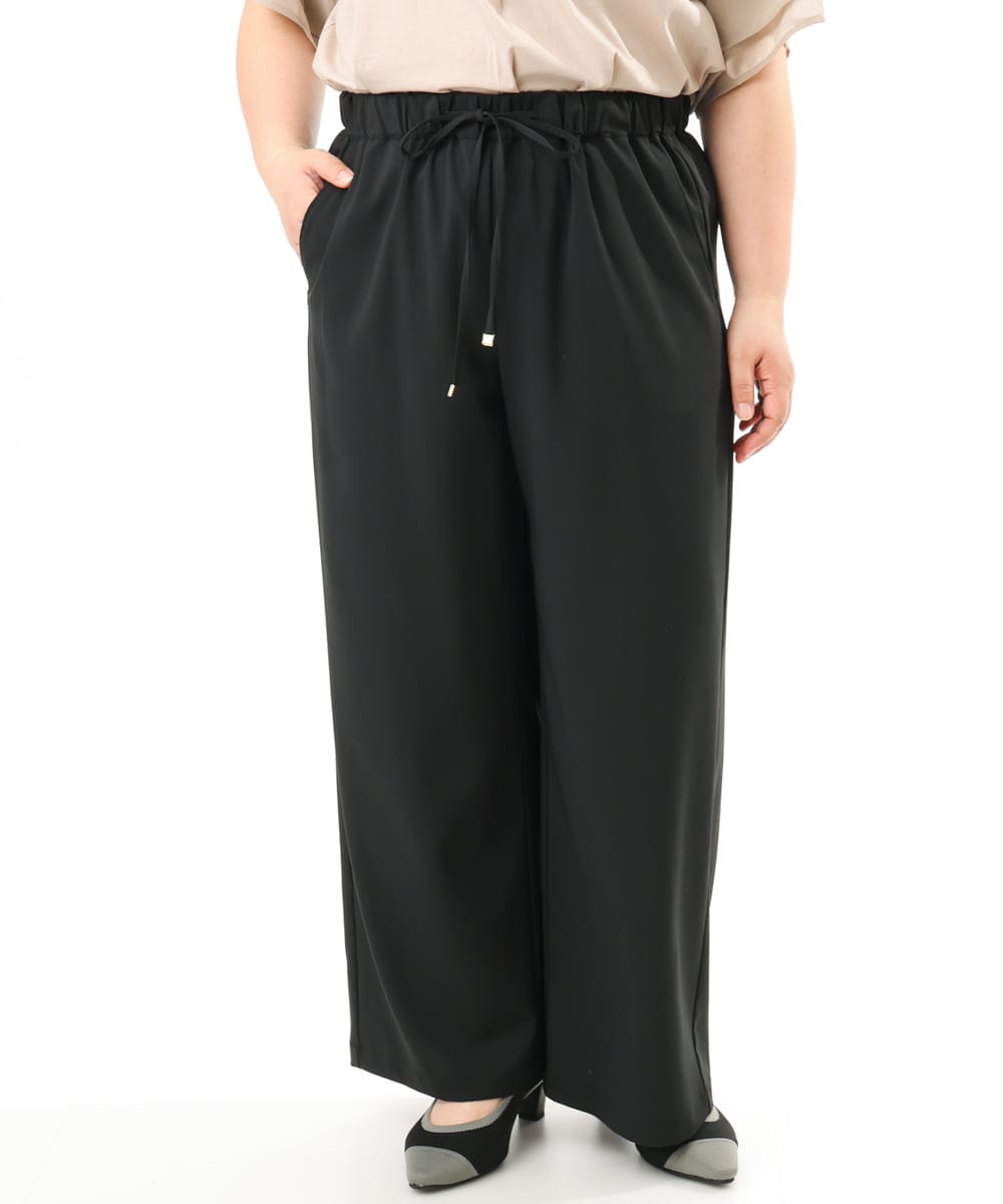OLLFD18099 eur3(エウルキューブ) 【WEB先行販売】【大きいサイズ】ストレッチワイドイージーパンツ ブラック