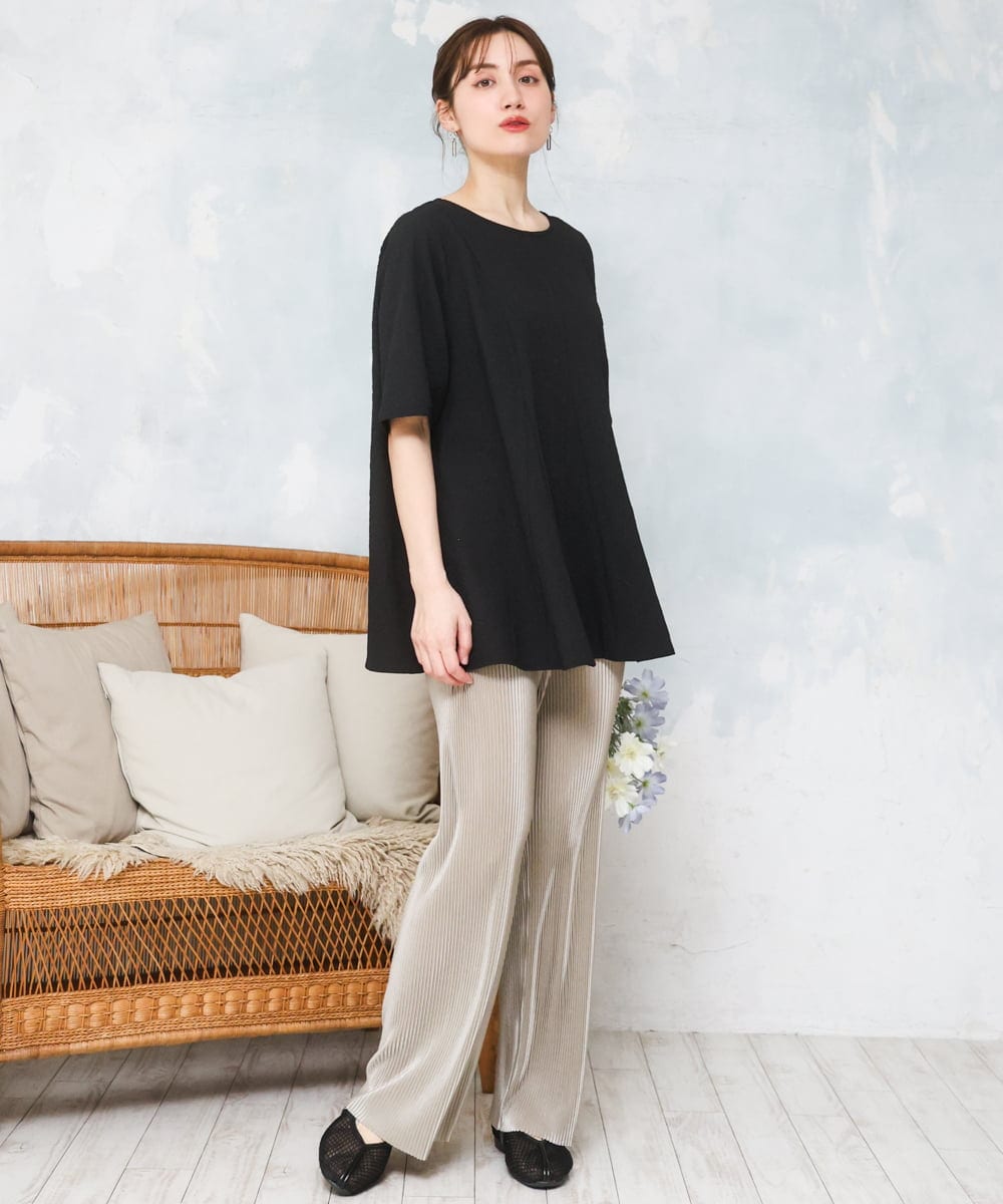 OLLFD19099 eur3(エウルキューブ) 【大きいサイズ/セルフカット可】プリーツパンツ グレージュ