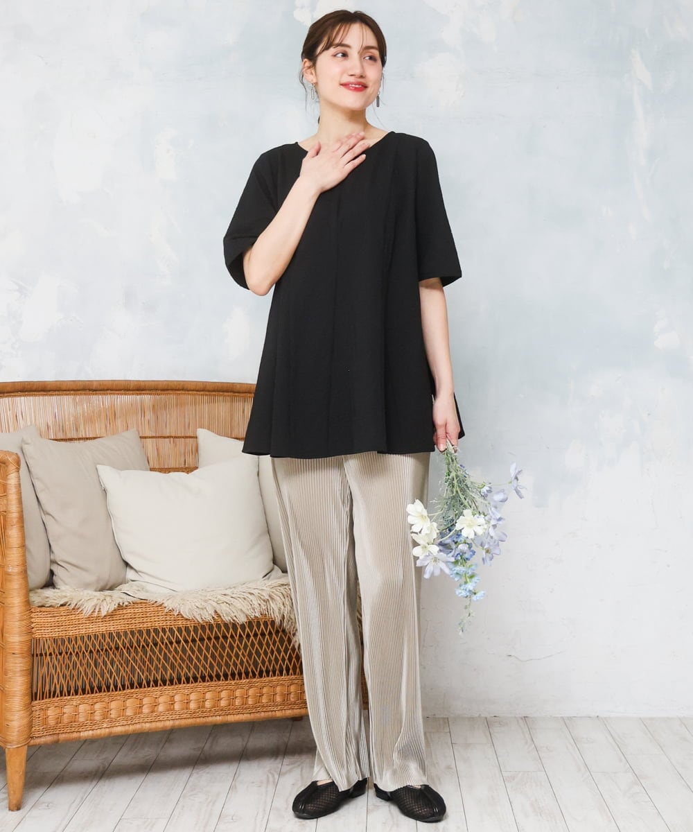 OLLFD19099 eur3(エウルキューブ) 【大きいサイズ/セルフカット可】プリーツパンツ グレージュ