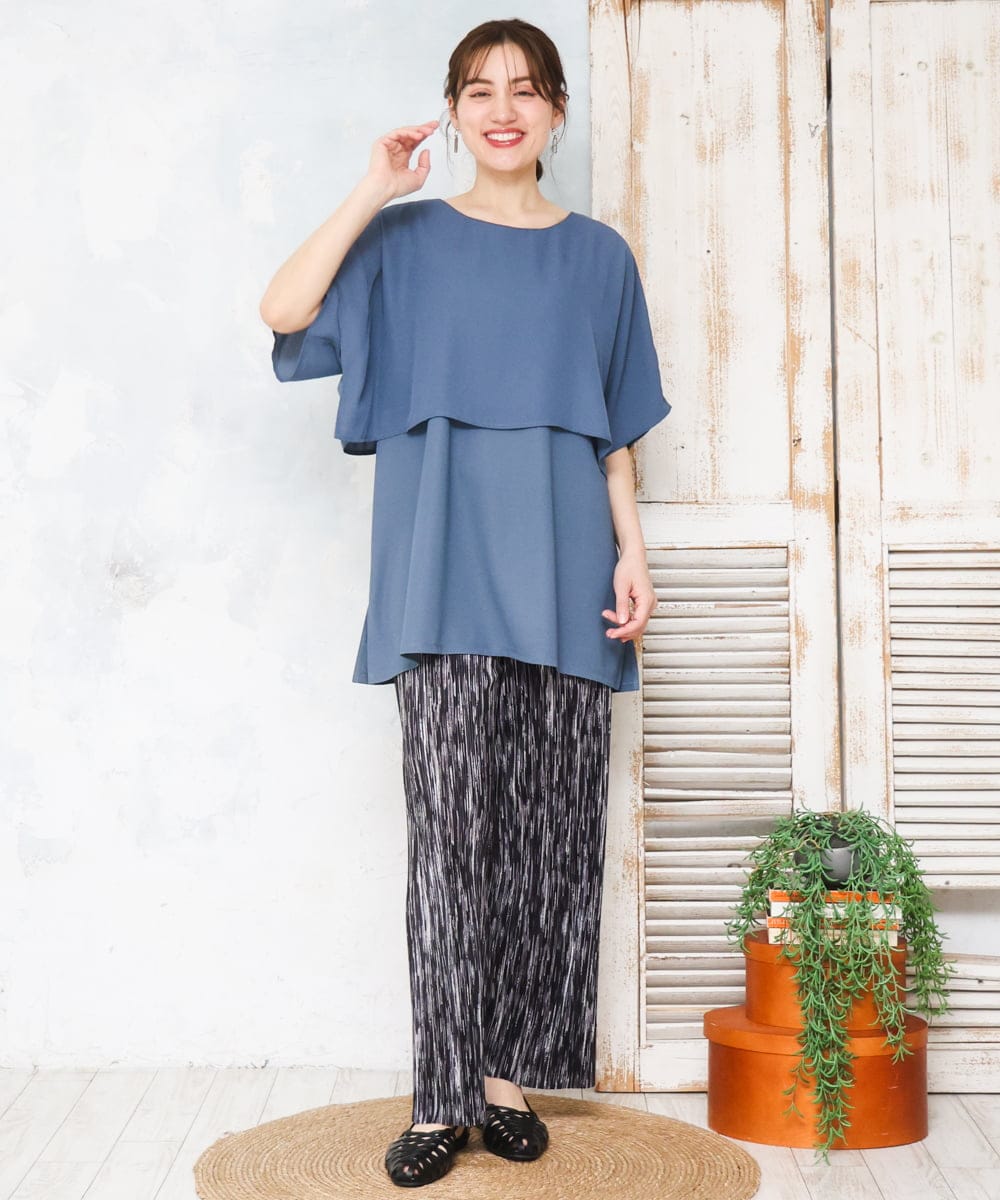 OLLFD19099 eur3(エウルキューブ) 【大きいサイズ/セルフカット可】プリーツパンツ ブラック