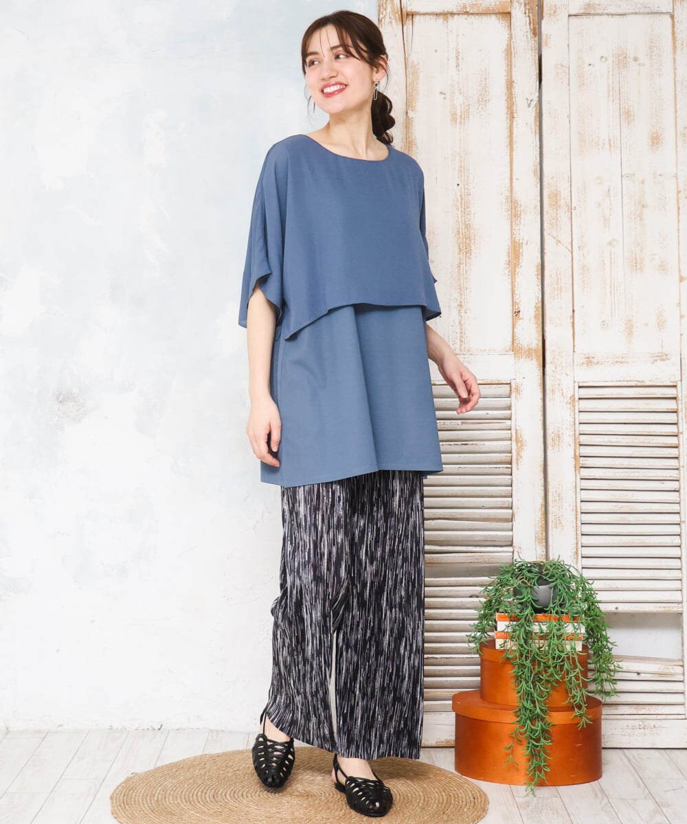OLLFD19099 eur3(エウルキューブ) 【大きいサイズ/セルフカット可】プリーツパンツ ブラック