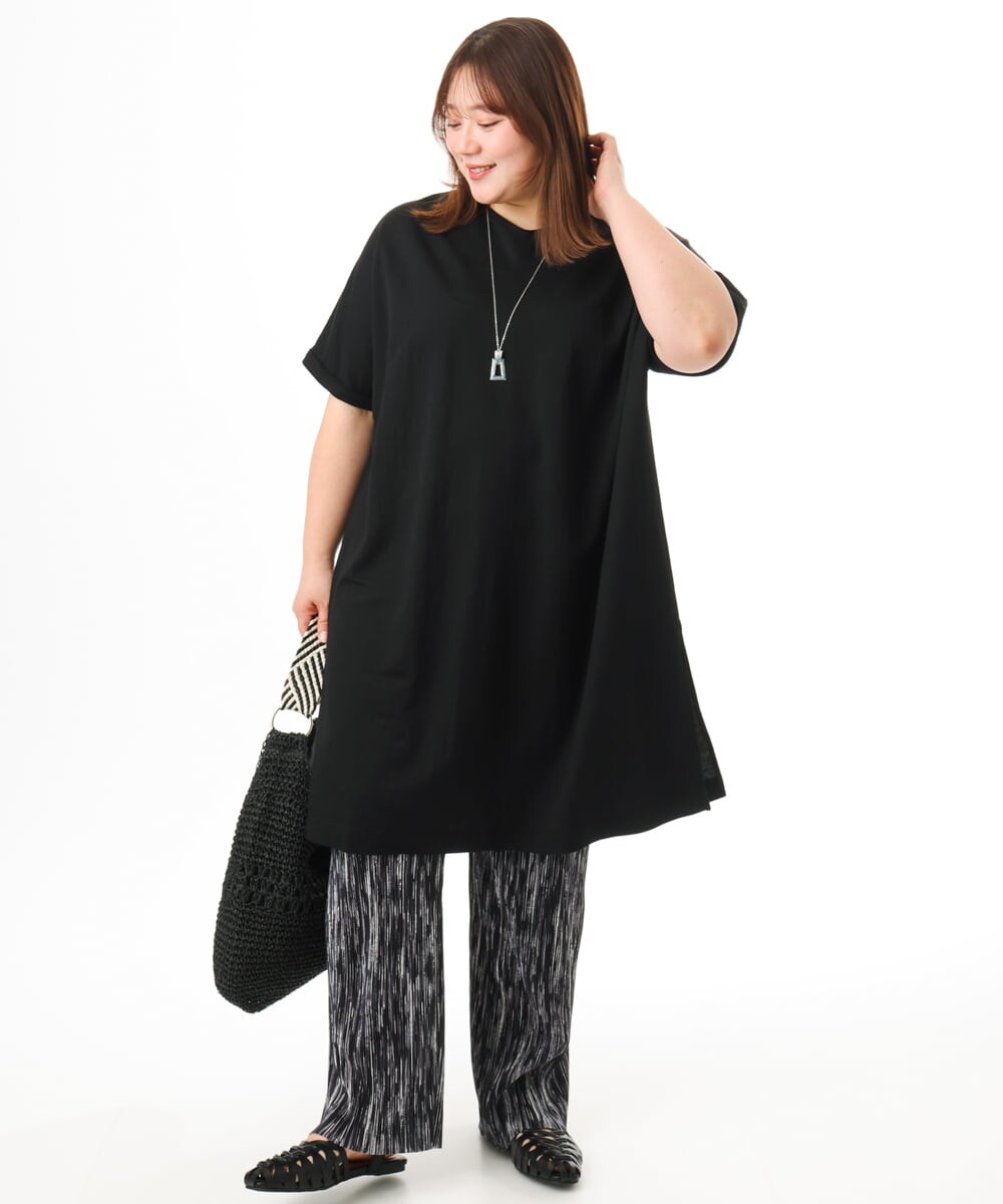 OLLFD19099 eur3(エウルキューブ) 【大きいサイズ/セルフカット可】プリーツパンツ ブラック