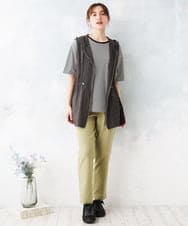 OLLFD25089 eur3(エウルキューブ) 【シリーズ累計販売2万枚！/大きいサイズ】さらさらストレッチテーパードパンツ ライトグリーン(30)