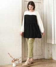 OLLFD25089 eur3(エウルキューブ) 【WEB先行販売】【シリーズ累計販売2万枚！/大きいサイズ】さらさらストレッチテーパードパンツ ライトグリーン(30)