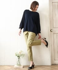 OLLFD25089 eur3(エウルキューブ) 【WEB先行販売】【シリーズ累計販売2万枚！/大きいサイズ】さらさらストレッチテーパードパンツ ライトグリーン(30)