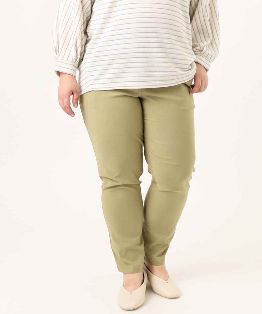 OLLFD25089 eur3(エウルキューブ) 【WEB先行販売】【シリーズ累計販売2万枚！/大きいサイズ】さらさらストレッチテーパードパンツ ライトグリーン(30)