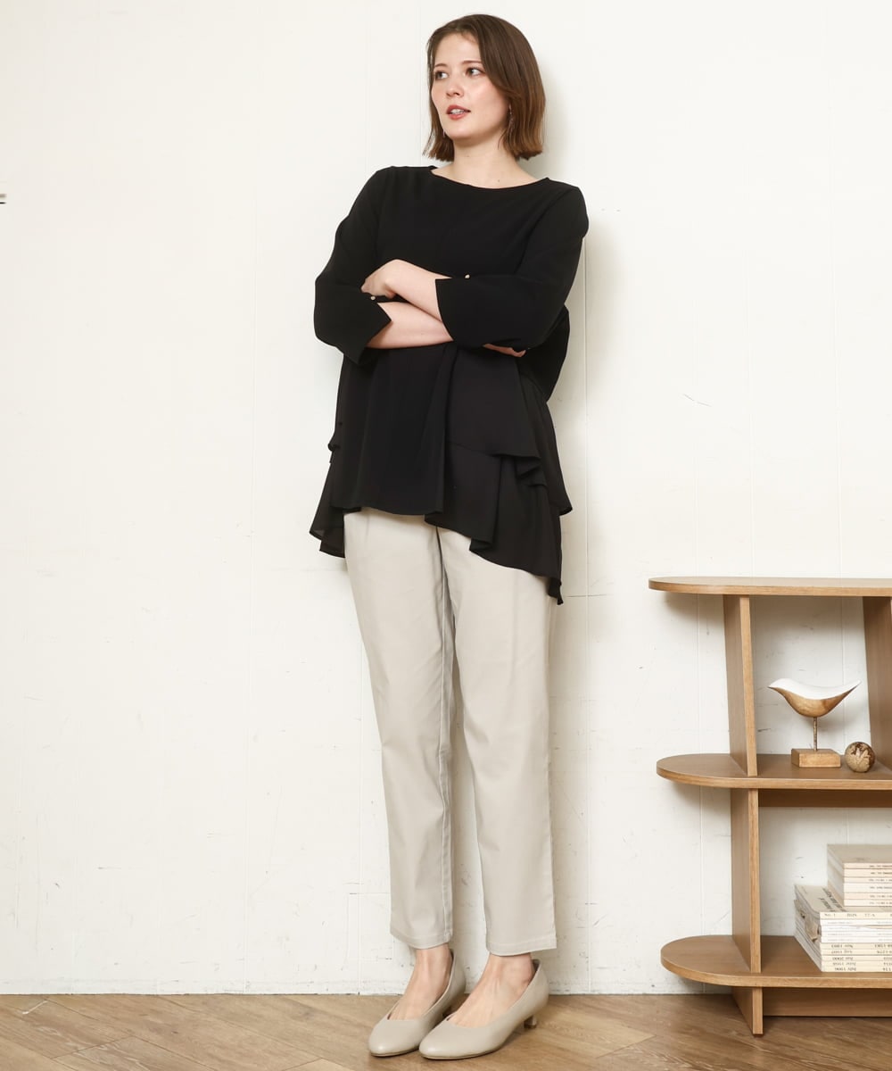 OLLFD25089 eur3(エウルキューブ) 【シリーズ累計販売2万枚！/大きいサイズ】さらさらストレッチテーパードパンツ グレージュ(89)