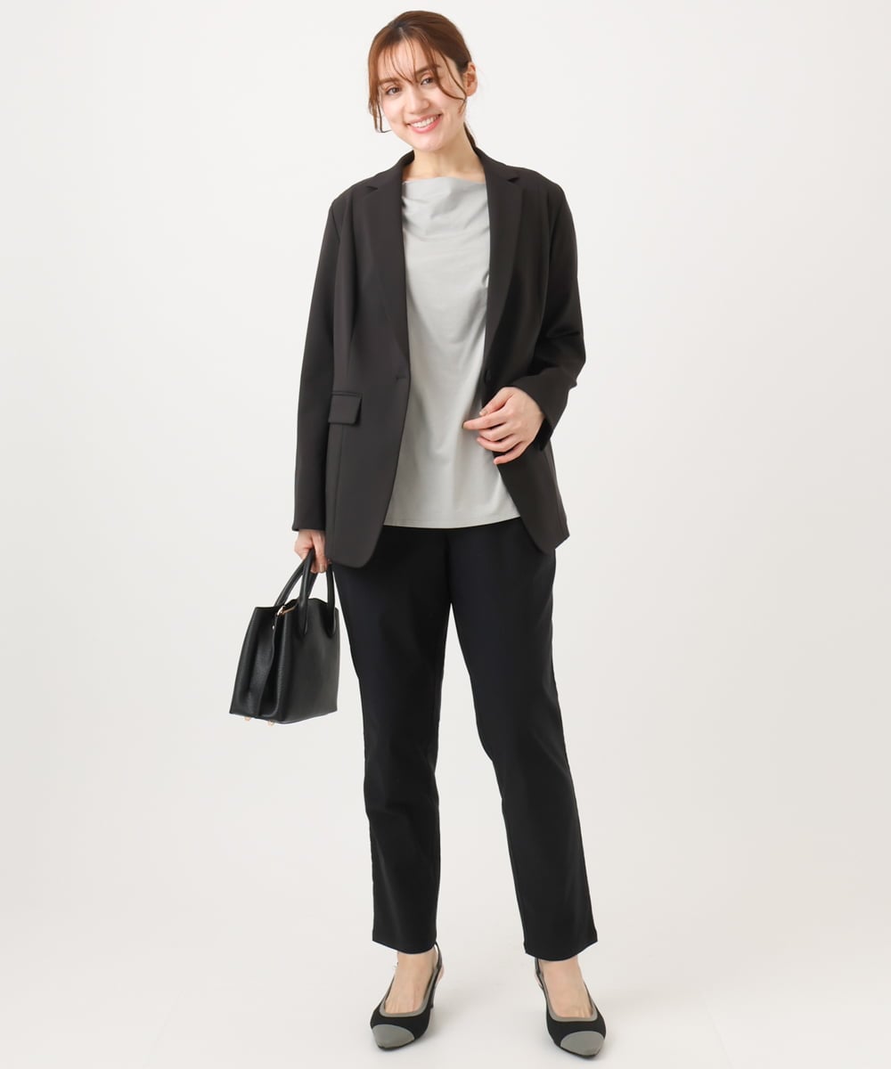 OLLFD25089 eur3(エウルキューブ) 【シリーズ累計販売2万枚！/大きいサイズ】さらさらストレッチテーパードパンツ ブラック(94)