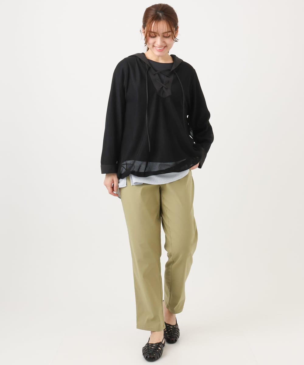 OLLFD27089 eur3(エウルキューブ) 【大きいサイズ】さらさらストレッチストレートパンツ ライトグリーン(30)