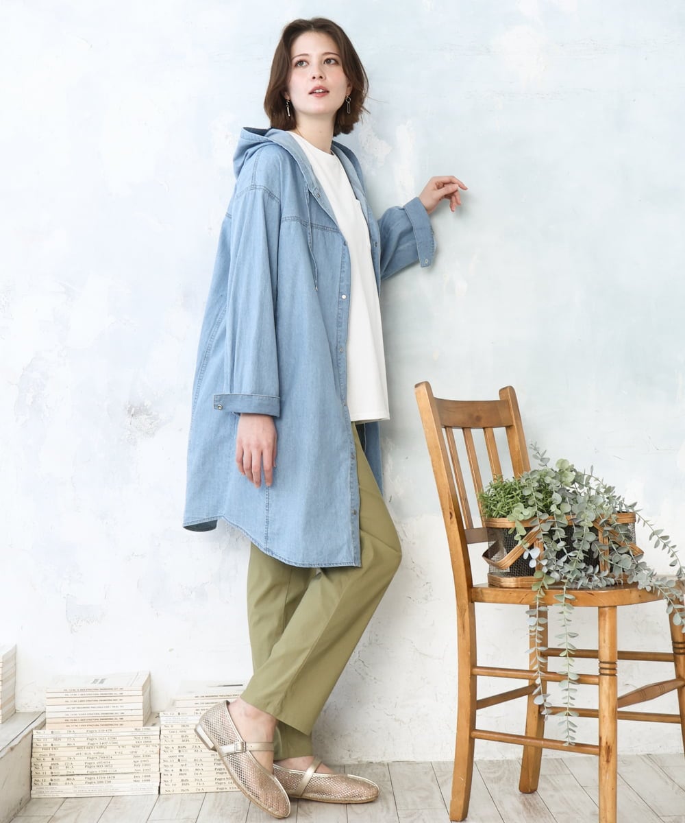 OLLFD27089 eur3(エウルキューブ) 【大きいサイズ】さらさらストレッチストレートパンツ ライトグリーン(30)