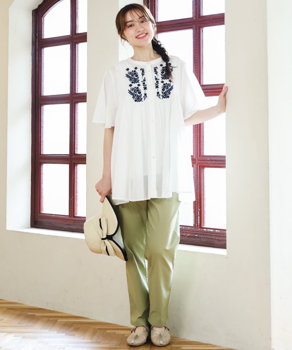 OLLFD27089 eur3(エウルキューブ) 【大きいサイズ】さらさらストレッチストレートパンツ ライトグリーン(30)
