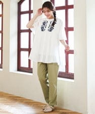 OLLFD27089 eur3(エウルキューブ) 【大きいサイズ】さらさらストレッチストレートパンツ ライトグリーン(30)
