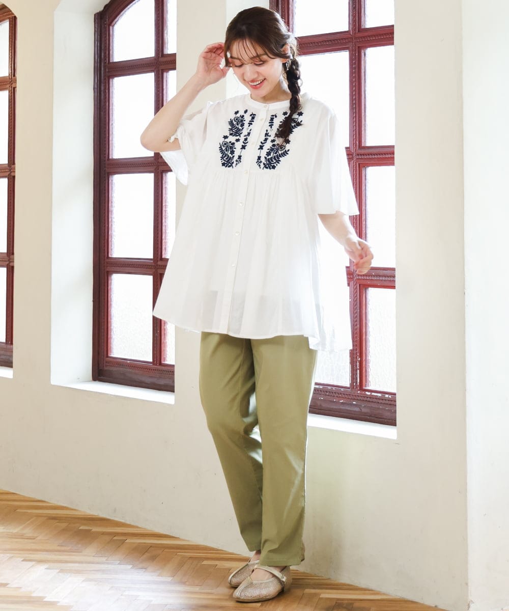OLLFD27089 eur3(エウルキューブ) 【大きいサイズ】さらさらストレッチストレートパンツ ライトグリーン(30)