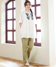 OLLFD27089 eur3(エウルキューブ) 【大きいサイズ】さらさらストレッチストレートパンツ ライトグリーン(30)