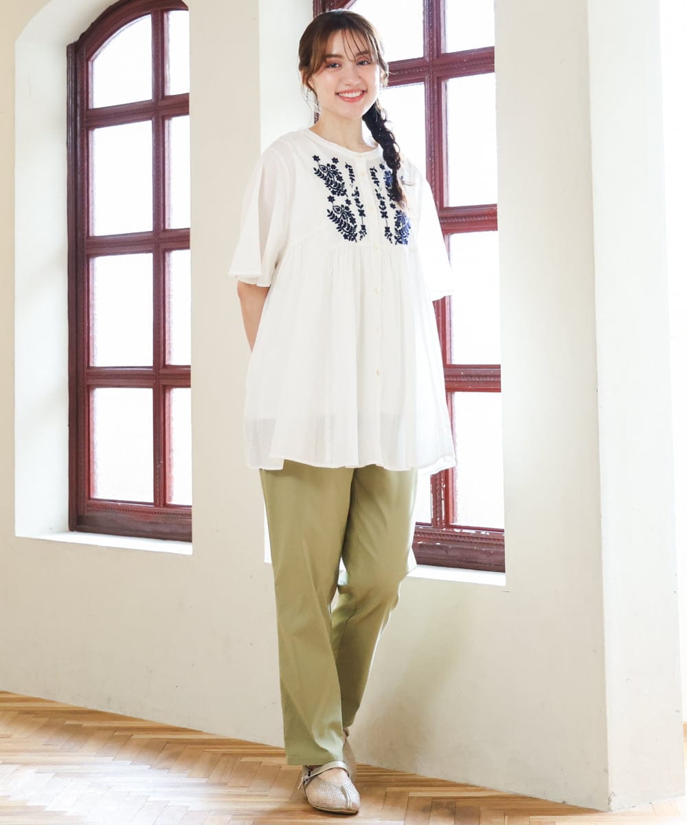 OLLFD27089 eur3(エウルキューブ) 【大きいサイズ】さらさらストレッチストレートパンツ ライトグリーン(30)