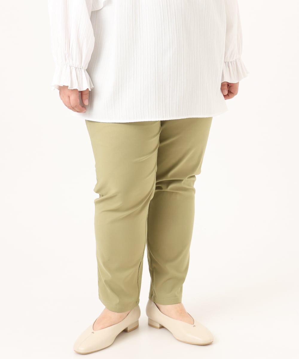OLLFD27089 eur3(エウルキューブ) 【WEB先行販売】【大きいサイズ】さらさらストレッチストレートパンツ ライトグリーン(30)