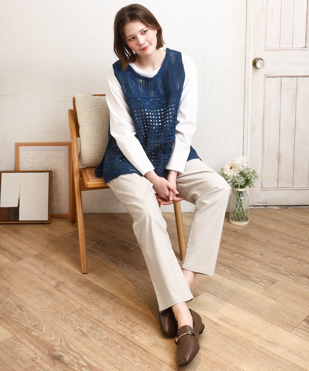 OLLFD27089 eur3(エウルキューブ) 【WEB先行販売】【大きいサイズ】さらさらストレッチストレートパンツ グレージュ(89)