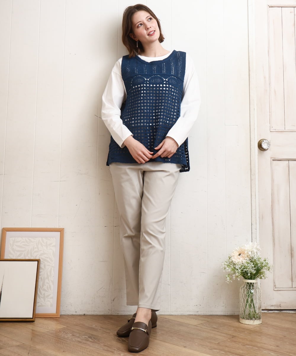 OLLFD27089 eur3(エウルキューブ) 【WEB先行販売】【大きいサイズ】さらさらストレッチストレートパンツ グレージュ(89)