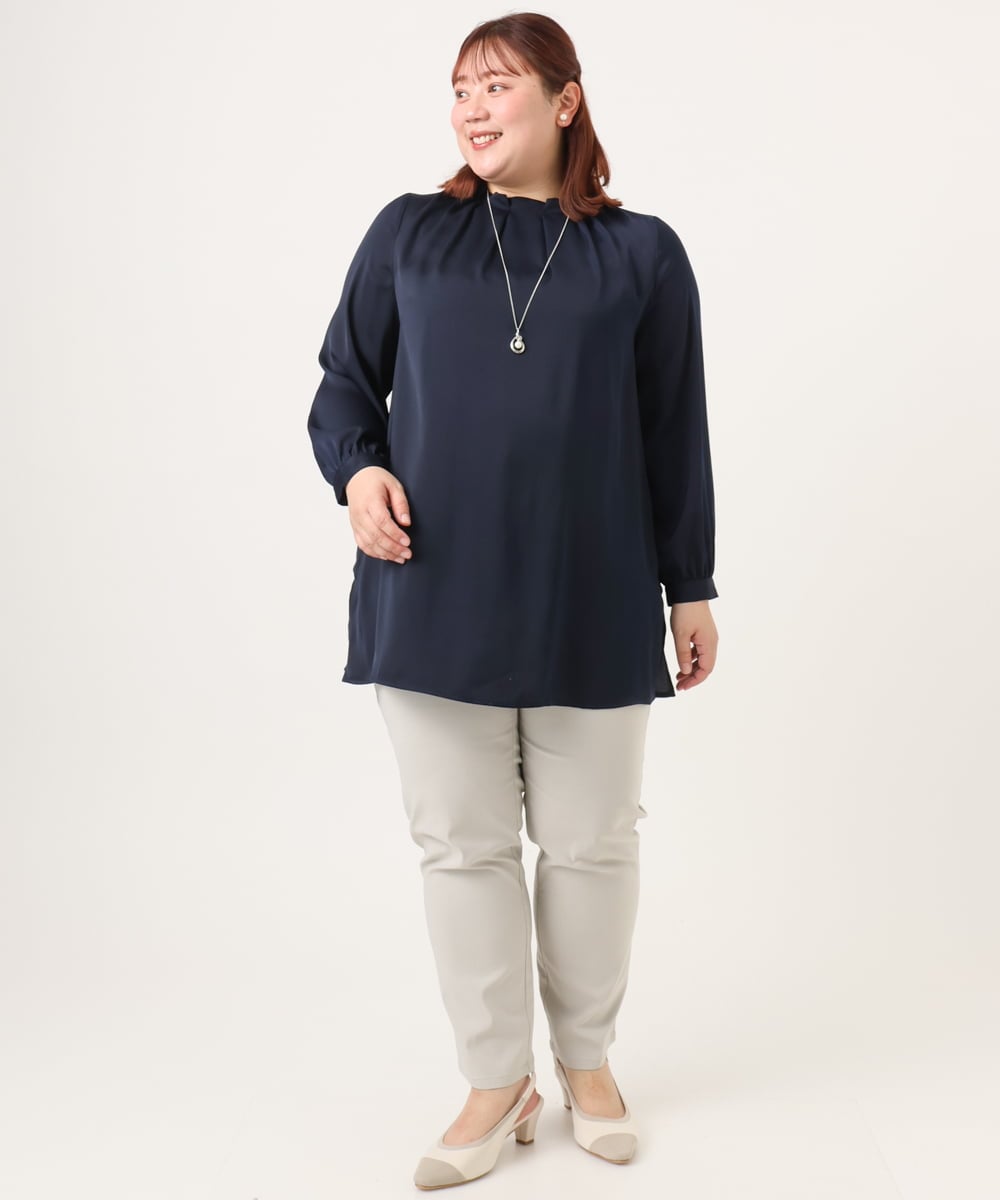 OLLFD27089 eur3(エウルキューブ) 【WEB先行販売】【大きいサイズ】さらさらストレッチストレートパンツ グレージュ(89)