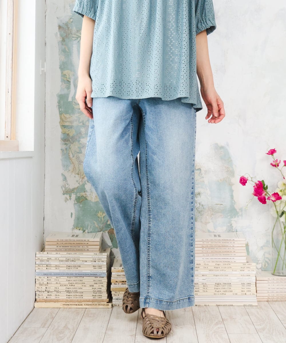 OLLFD28109 eur3(エウルキューブ) 【WEB先行販売】【大きいサイズ】ワイドストレートデニム ブルー