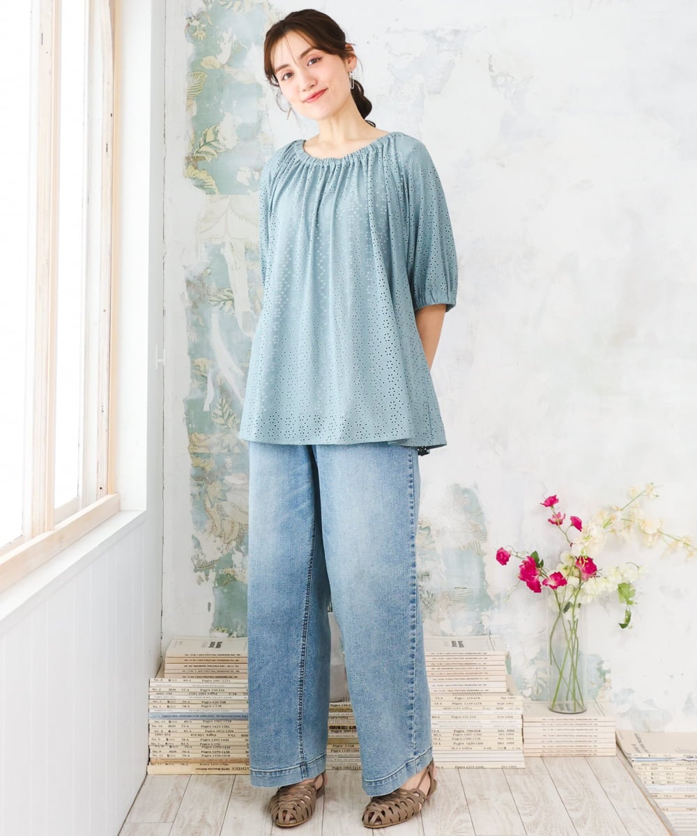 OLLFD28109 eur3(エウルキューブ) 【WEB先行販売】【大きいサイズ】ワイドストレートデニム ブルー