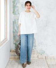 OLLFD28109 eur3(エウルキューブ) 【WEB先行販売】【大きいサイズ】ワイドストレートデニム ブルー