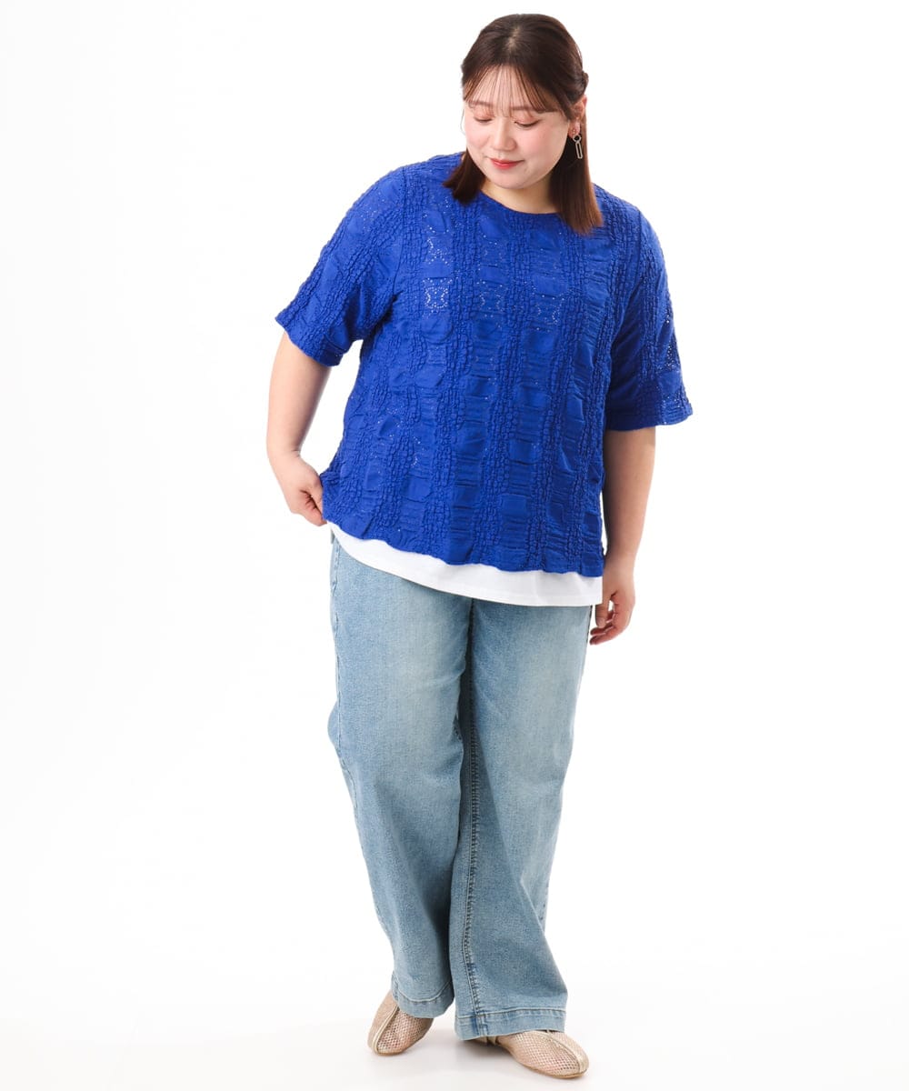 OLLFD28109 eur3(エウルキューブ) 【WEB先行販売】【大きいサイズ】ワイドストレートデニム ブルー