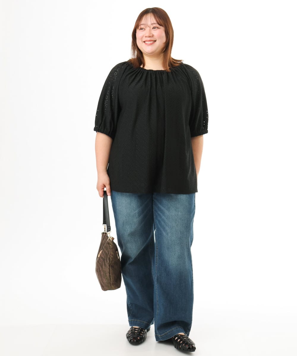 OLLFD28109 eur3(エウルキューブ) 【WEB先行販売】【大きいサイズ】ワイドストレートデニム ネイビー