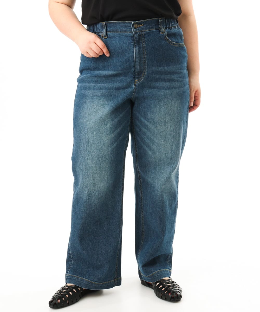 OLLFD28109 eur3(エウルキューブ) 【WEB先行販売】【大きいサイズ】ワイドストレートデニム ネイビー