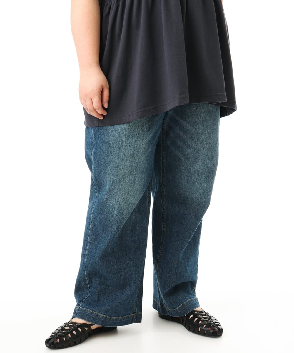 OLLFD28109 eur3(エウルキューブ) 【WEB先行販売】【大きいサイズ】ワイドストレートデニム ネイビー