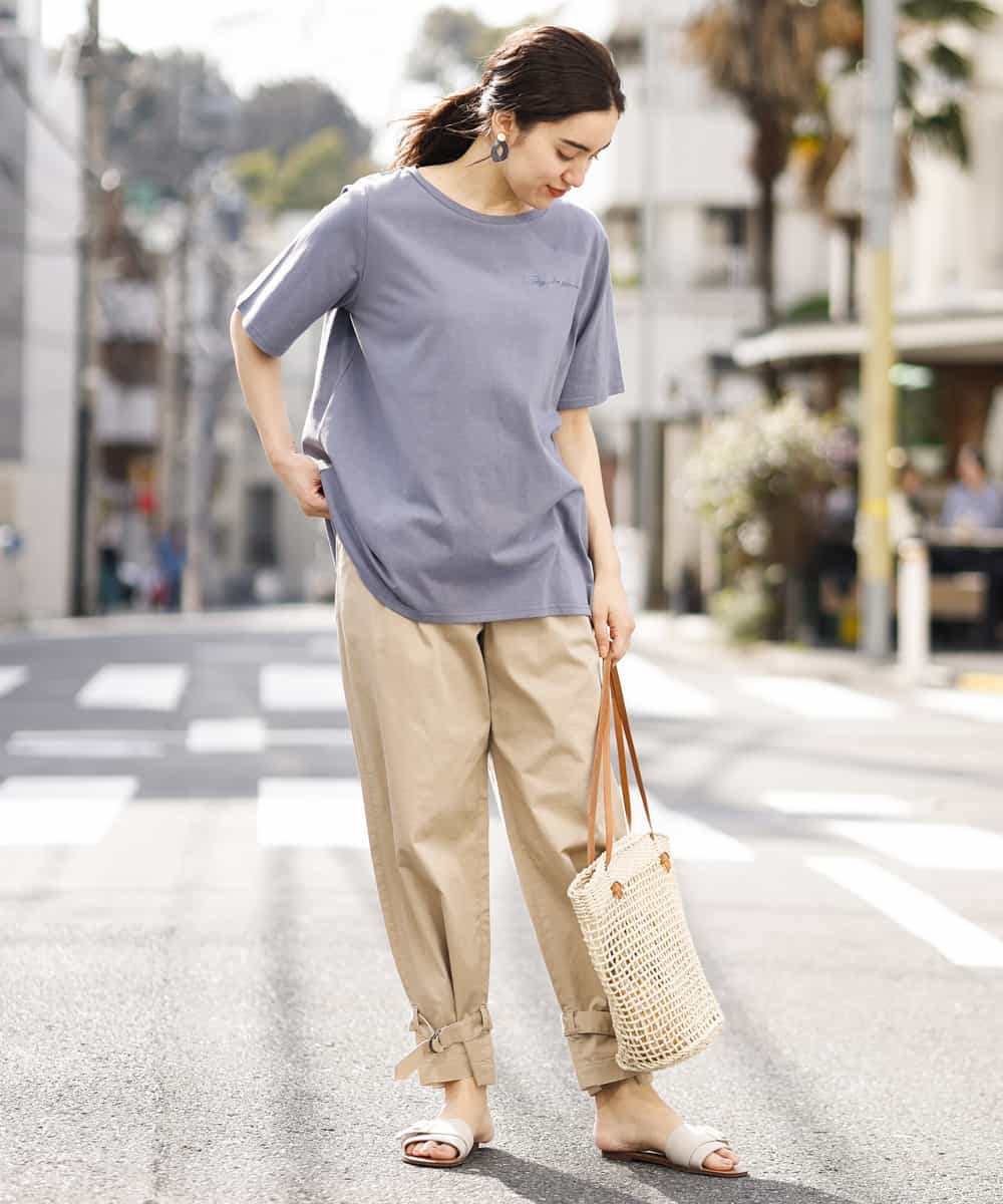 OLLFM18090 eur3(エウルキューブ) 【大きいサイズ】裾ベルトデザイン2wayチノパンツ ベージュ