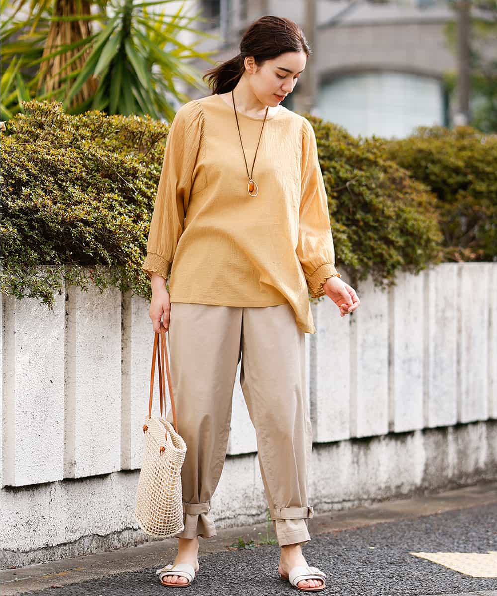 OLLFM18090 eur3(エウルキューブ) 【大きいサイズ】裾ベルトデザイン2wayチノパンツ ベージュ