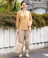 OLLFM18090 eur3(エウルキューブ) 【大きいサイズ】裾ベルトデザイン2wayチノパンツ ベージュ