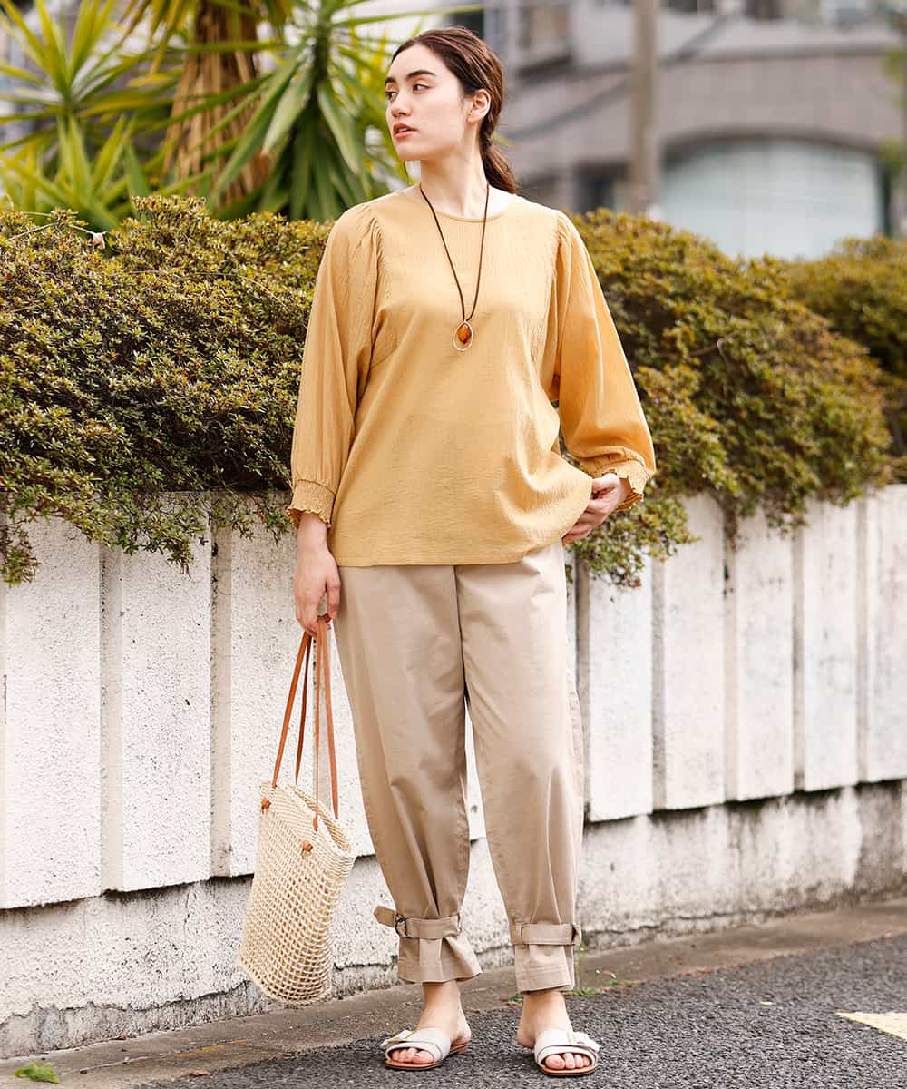 OLLFM18090 eur3(エウルキューブ) 【大きいサイズ】裾ベルトデザイン2wayチノパンツ ベージュ