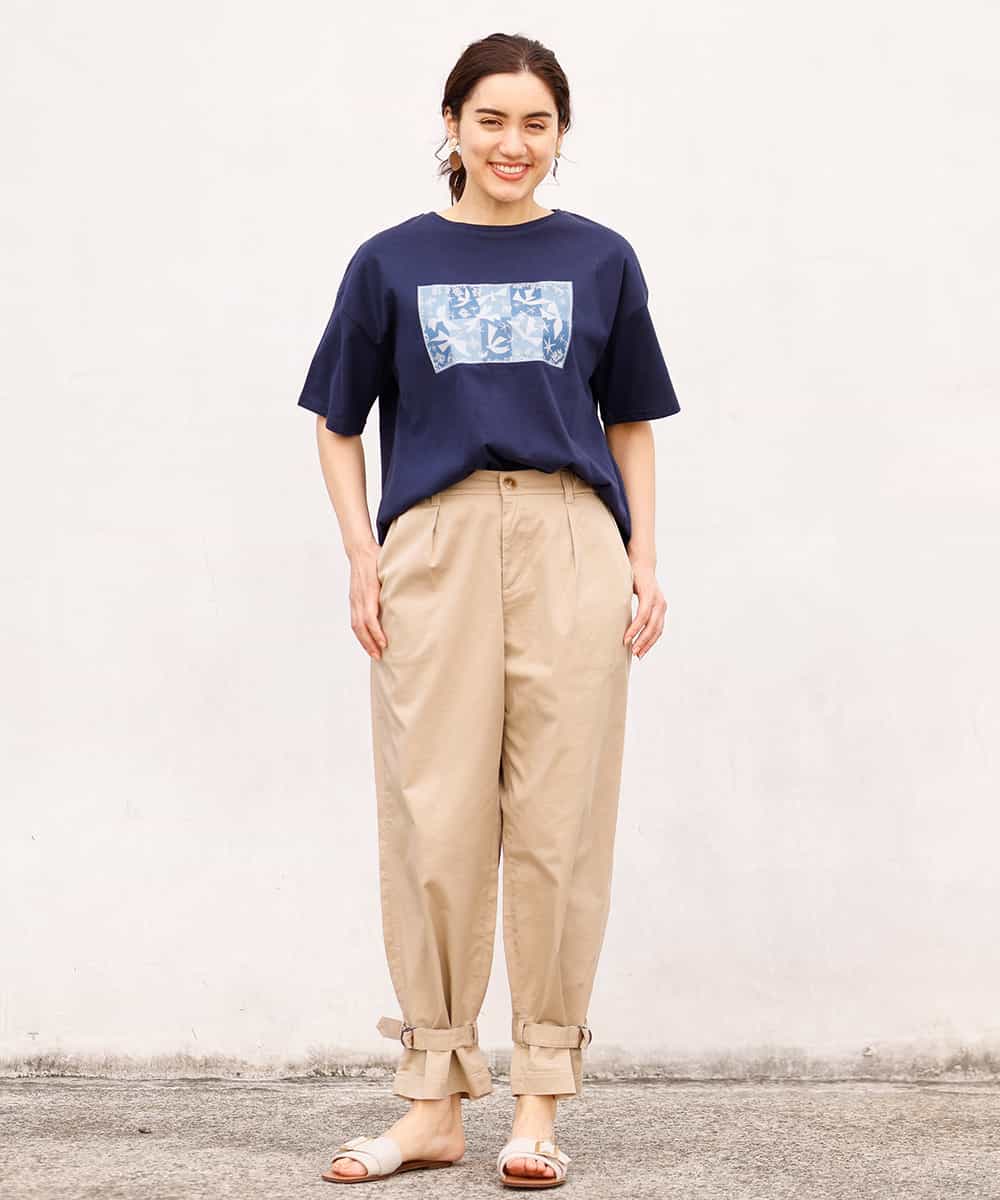 OLLFM18090 eur3(エウルキューブ) 【大きいサイズ】裾ベルトデザイン2wayチノパンツ ベージュ