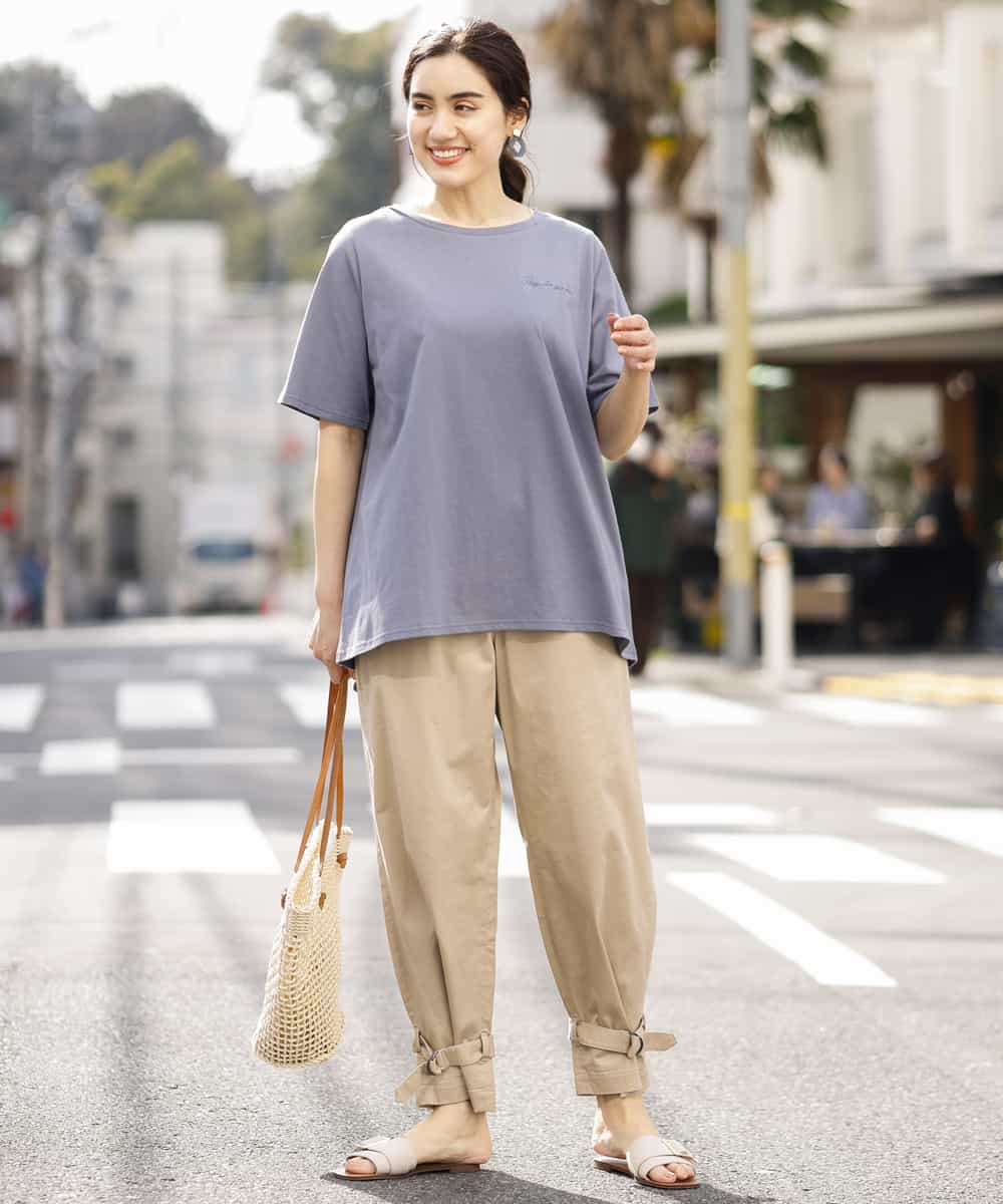 OLLFM18090 eur3(エウルキューブ) 【大きいサイズ】裾ベルトデザイン2wayチノパンツ ベージュ