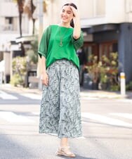 OLLFS19110 eur3(エウルキューブ) 【大きいサイズ】リーフプリントワイドパンツ ライトグリーン(30)