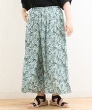 OLLFS19110 eur3(エウルキューブ) 【大きいサイズ】リーフプリントワイドパンツ ライトグリーン(30)
