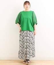 OLLFS19110 eur3(エウルキューブ) 【大きいサイズ】リーフプリントワイドパンツ ブラック(94)