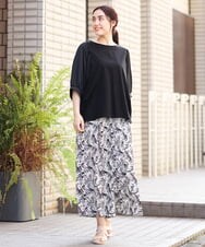 OLLFS19110 eur3(エウルキューブ) 【大きいサイズ】リーフプリントワイドパンツ ブラック(94)