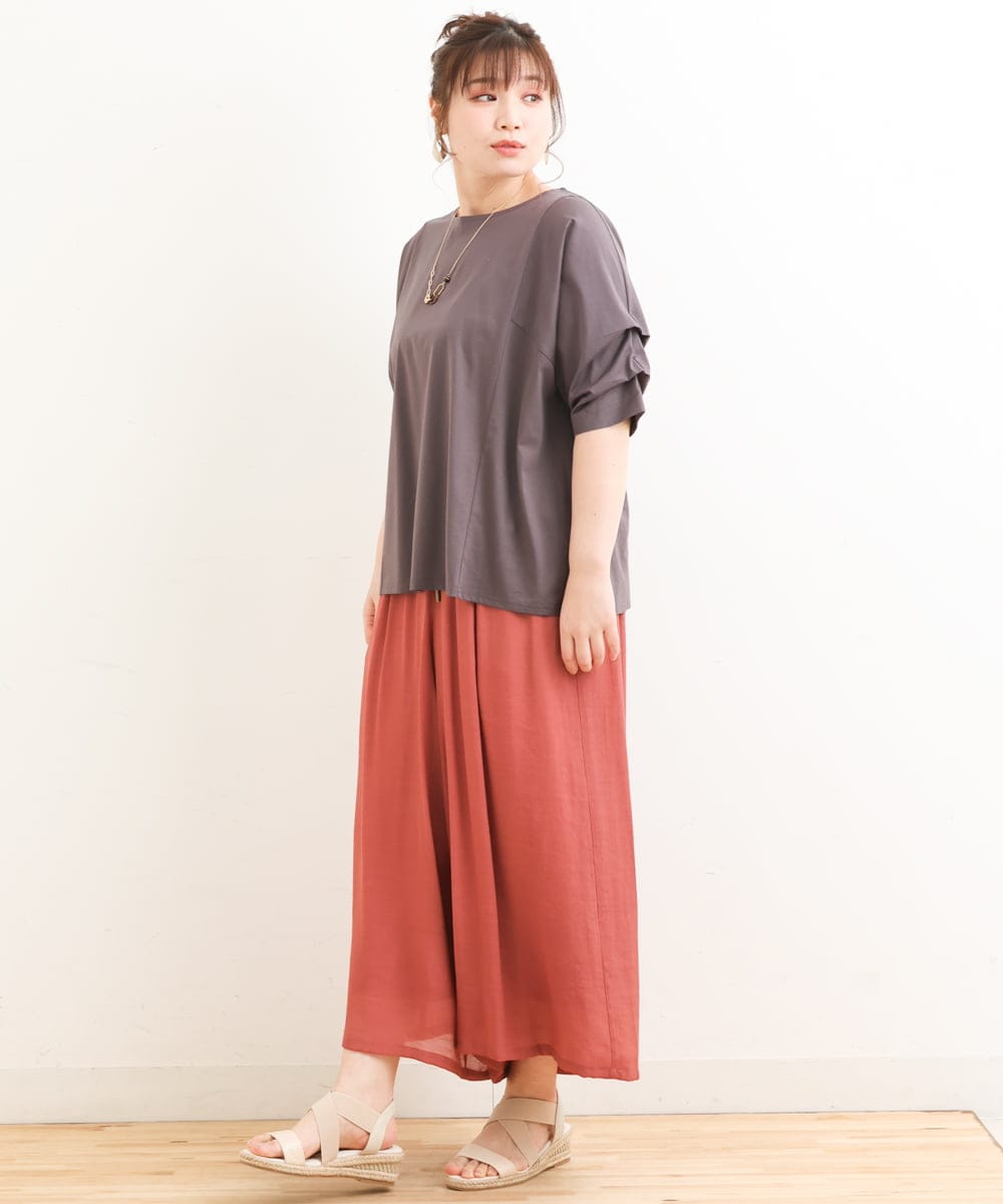 OLLFS23085 eur3(エウルキューブ) 【大きいサイズ】スラブワイドパンツ レッド(05)
