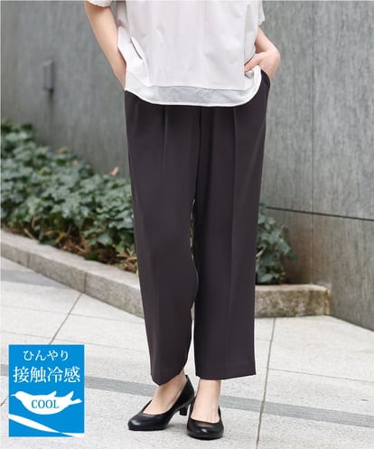 OLLGA17119 eur3 【大きいサイズ/接触冷感】カノコタックテーパードパンツ