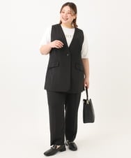 OLLGA17119 eur3(エウルキューブ) 【大きいサイズ/接触冷感】カノコタックテーパードパンツ ブラック(94)